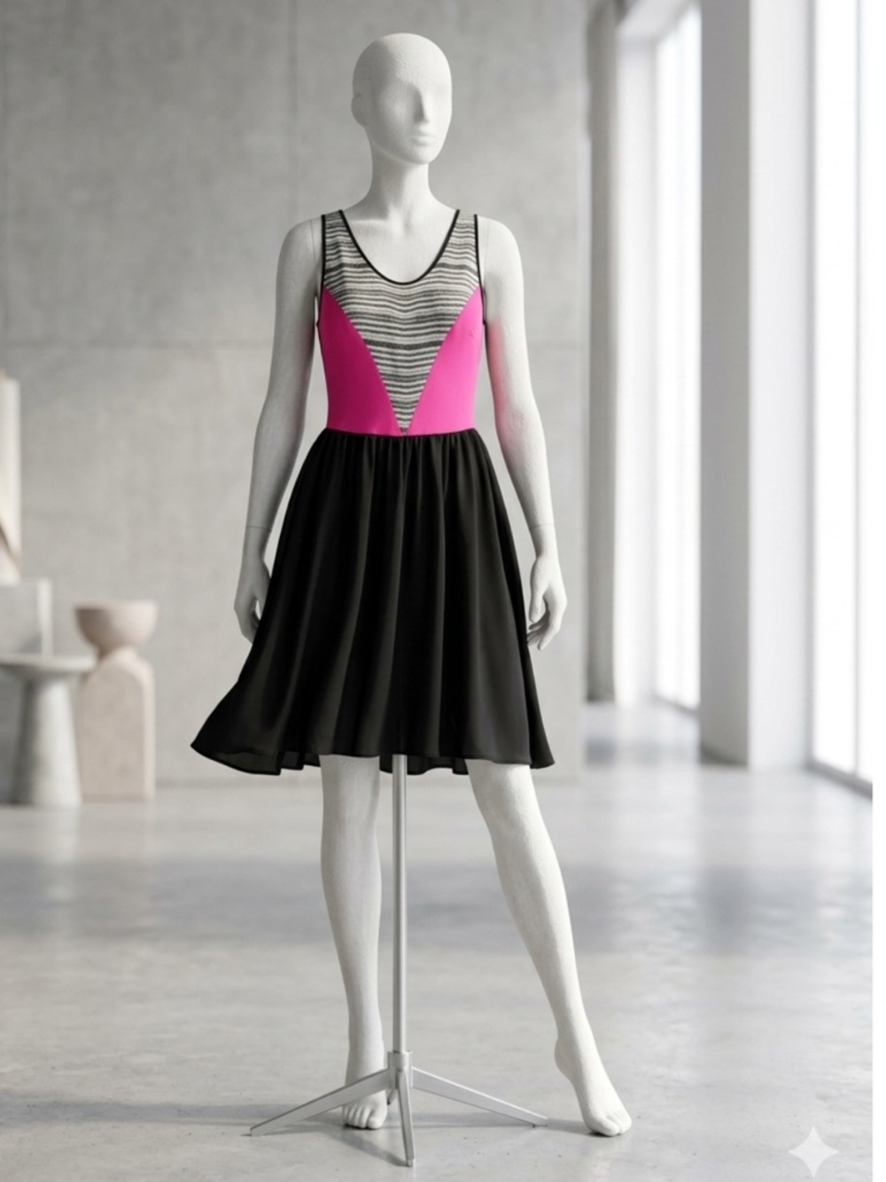 Attention Color Block Geometric Mini Dress - Pink, Black & White - Size 18